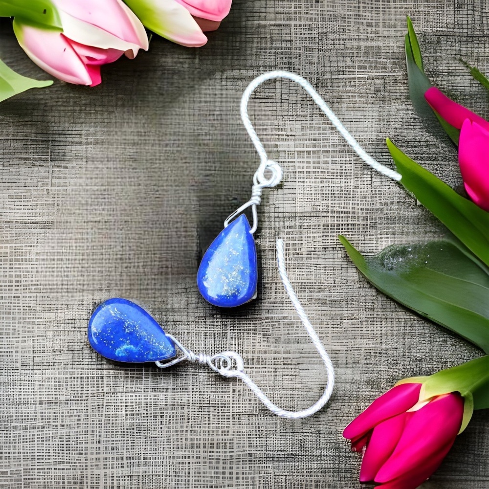 New Small Natural Lapis Earrings Sterling Silver , December Birthstone
